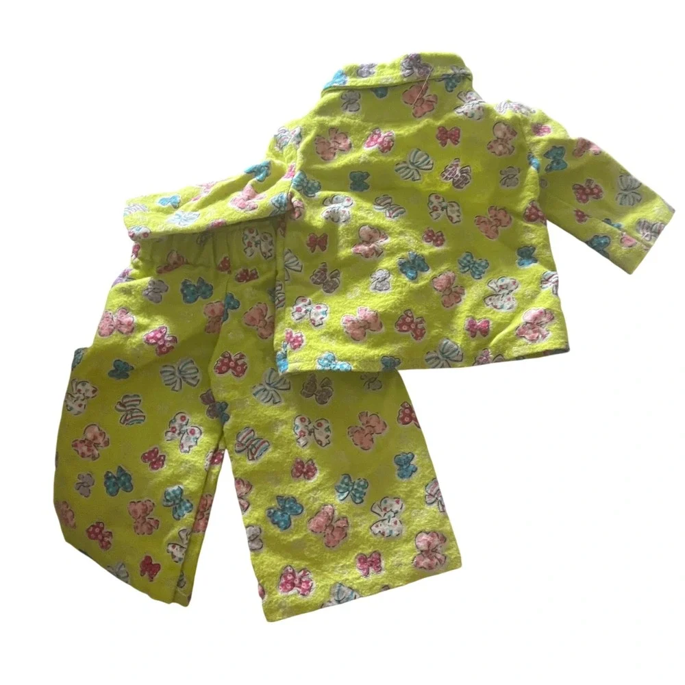 18 inch doll Sized Lime Green Butterfly Bow Pajama Set 2 Piece PJs 18 Inch